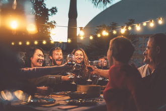 A gathering of friends with food