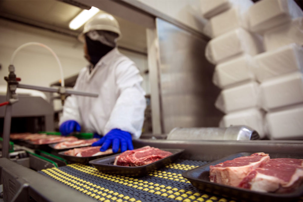 Production line at a meat plant