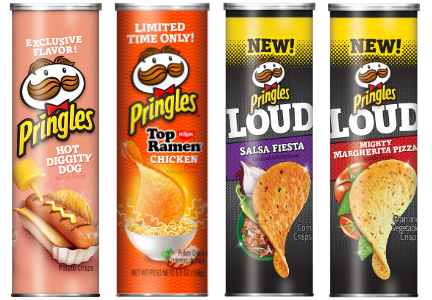 Pringles Hot Diggity Dog, Top Ramen, Salsa and Margherita Pizza, Kellogg