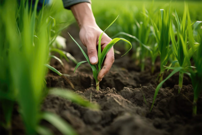 Person holding plant in field