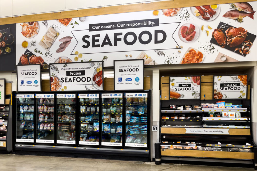 Seafood section in the grocery store